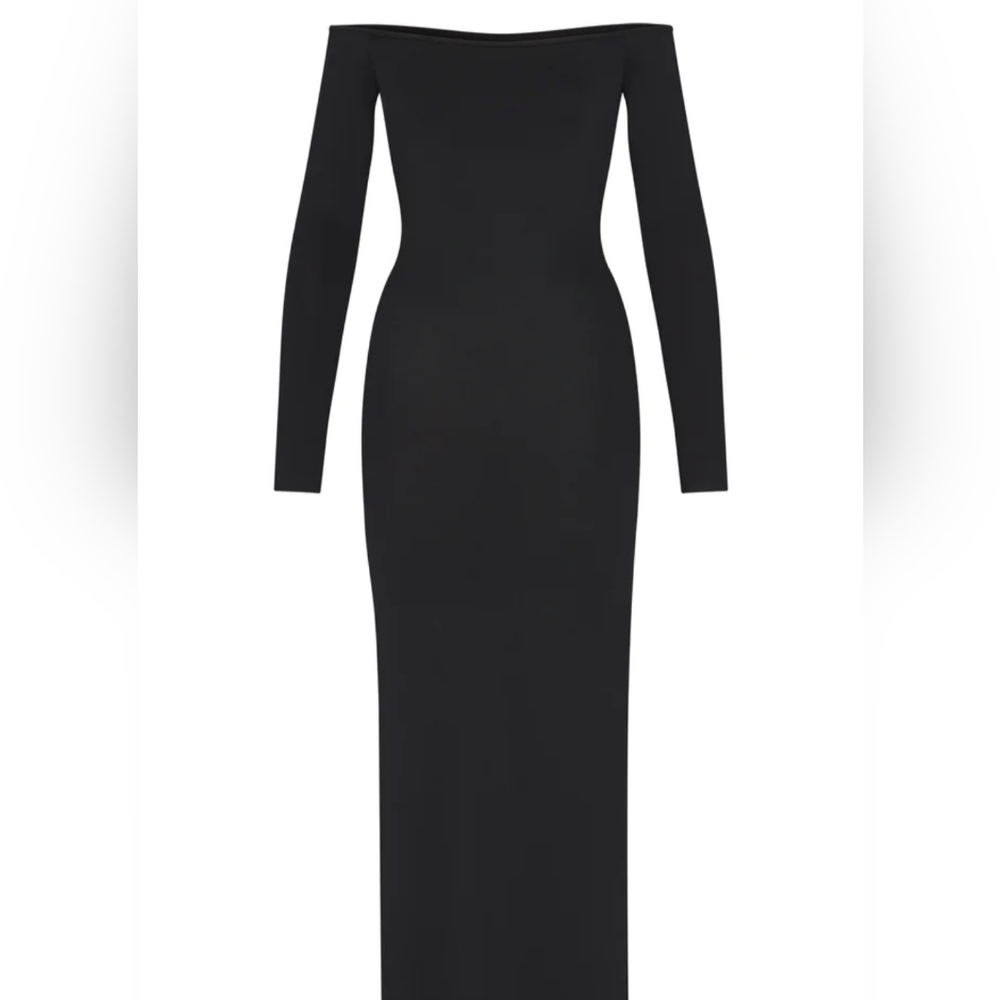 SKIMS smooth lounge off the shoulder dress.